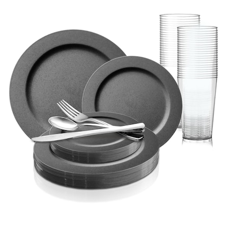 Smarty Had A Party Matte Charcoal Gray Round Disposable Plastic Wedding Value Set, 720PK 4850CHGR-VS120